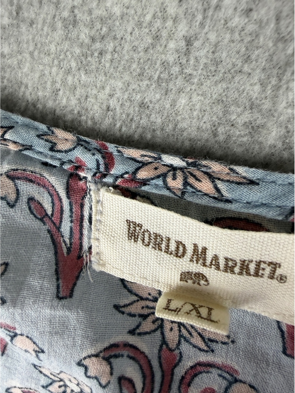 World Market L/XL Floral Maxi Dress Boho Tiered Cotton Tassel Blue - Picture 3 of 9